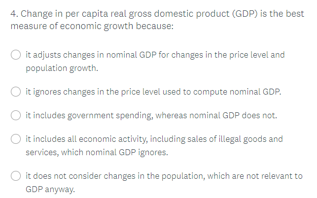 Solved 4. Change in per capita real gross domestic product | Chegg.com