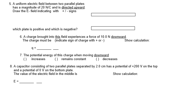Solved 5. A uniform electric field between two parallel | Chegg.com