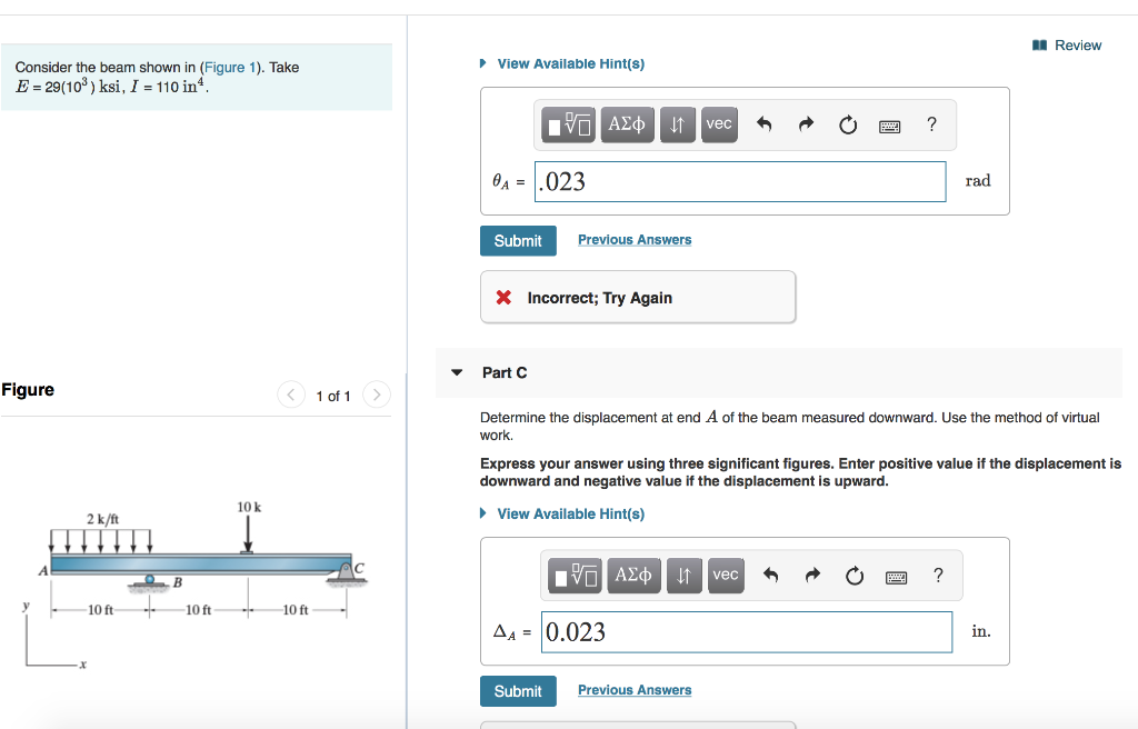Solved A Review View Available Hint(s) Consider the beam | Chegg.com