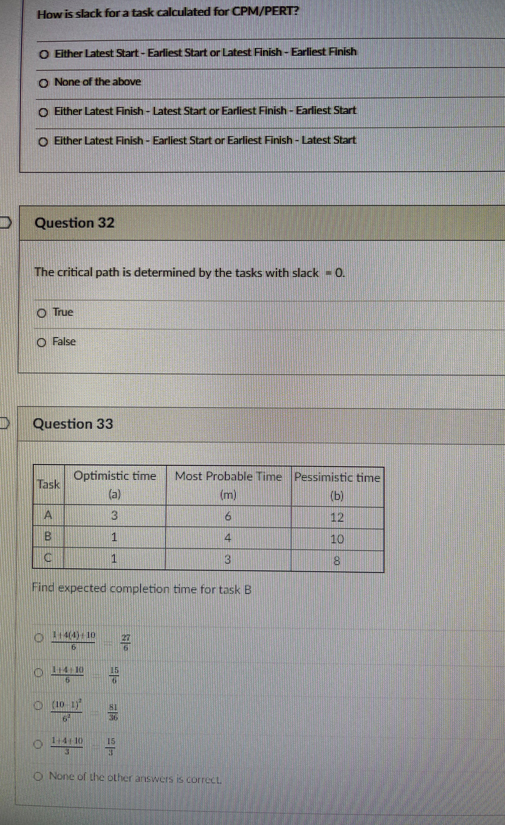 Solved How is slack for a task calculated for CPM/PERT? | Chegg.com