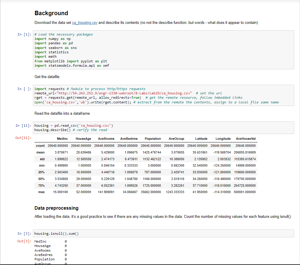 Solved Background Download the data set ca_housing.csv and