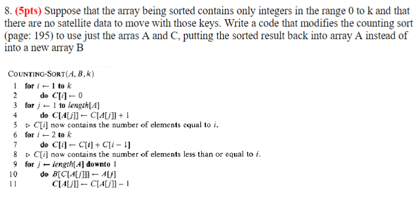 Solved 8. (5pts) Suppose That The Array Being Sorted | Chegg.com