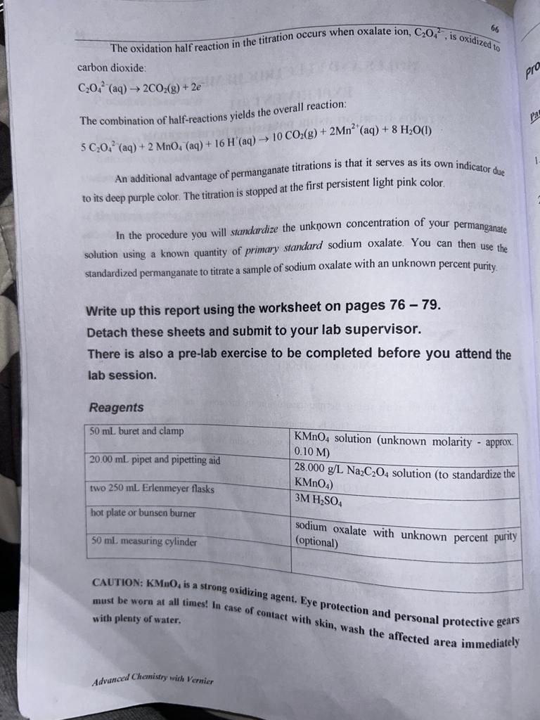 Solved The oxidation half reaction in the titration occurs