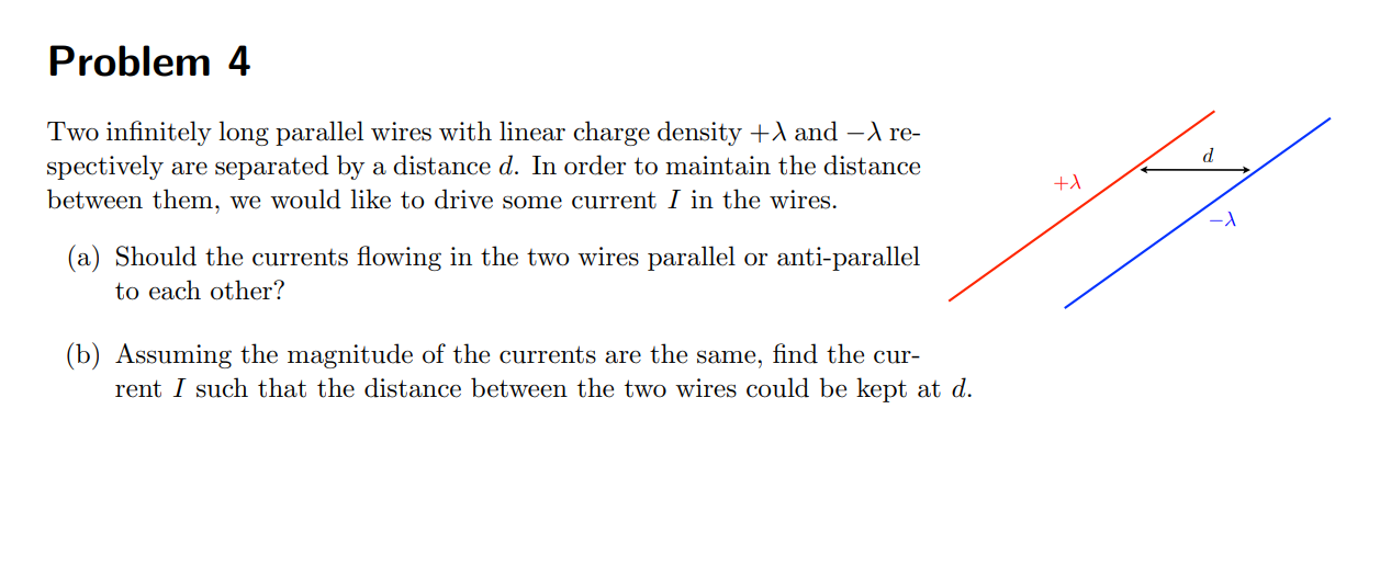 Solved Problem 4 Two infinitely long parallel wires with | Chegg.com