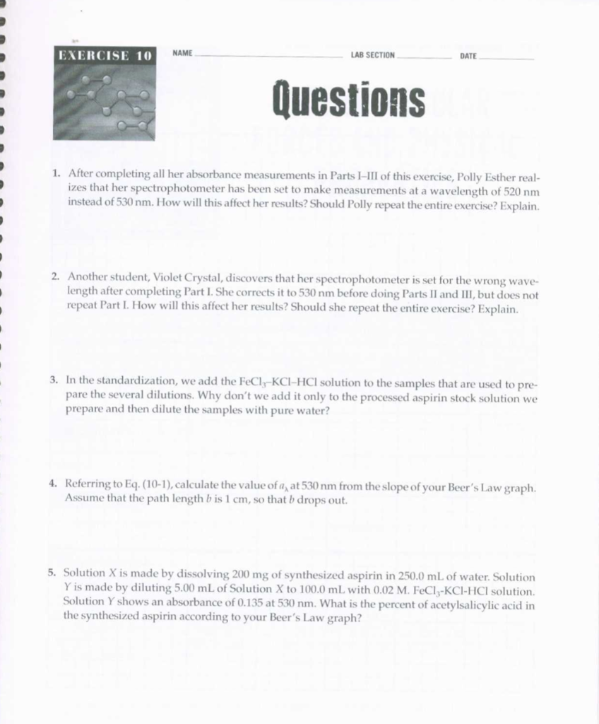 Solved EXERCISE 10 NAME LAB SECTION DATE Questions 1. After | Chegg.com