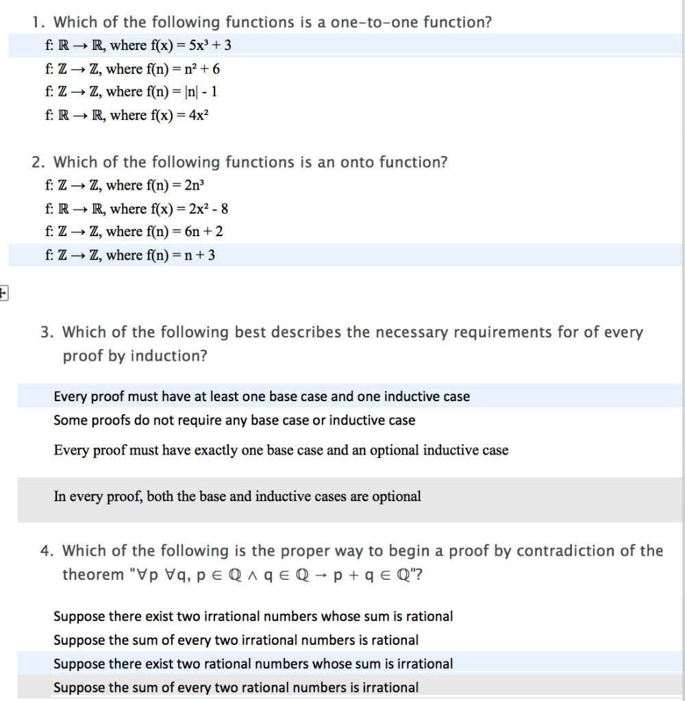 Solved 1. Which of the following functions is a one-to-one | Chegg.com