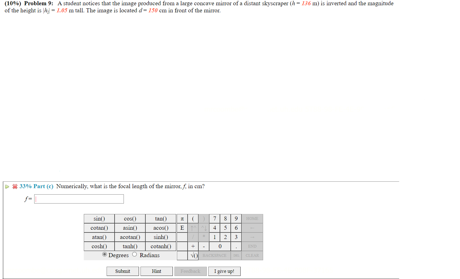 Solved (10%) Problem 9: A student notices that the image | Chegg.com