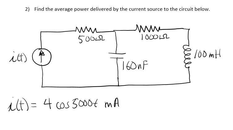 Solved 2) Find the average power delivered by the current | Chegg.com