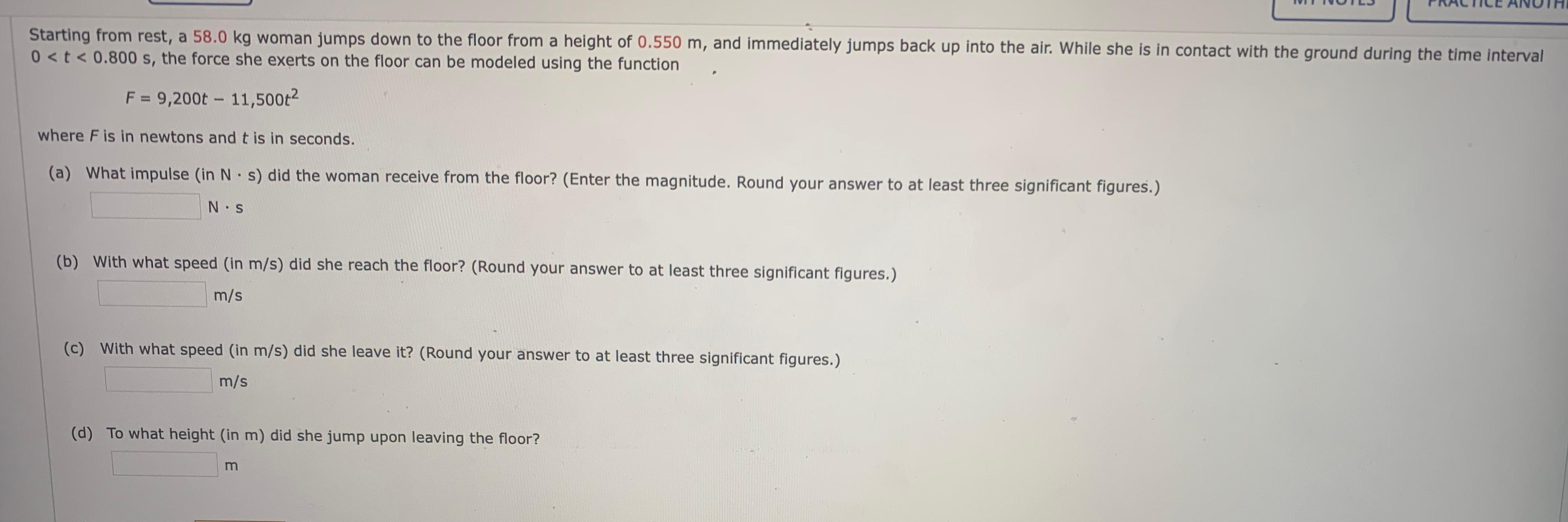 Solved Starting from rest, a 58.0 kg woman jumps down to the | Chegg.com