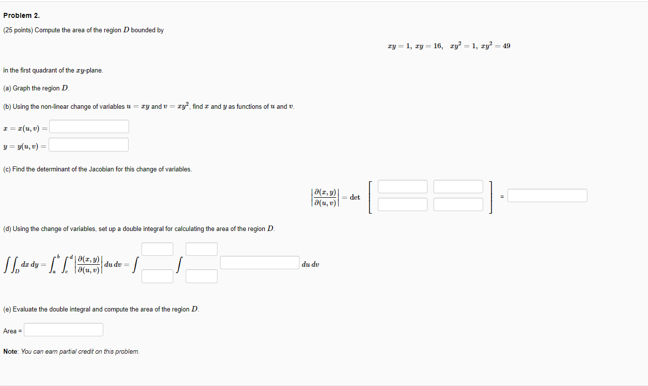 Solved Problem 2. (25 points) Compute the area of the region | Chegg.com