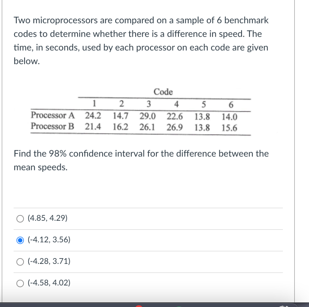 Solved Two microprocessors are compared on a sample of 6 | Chegg.com