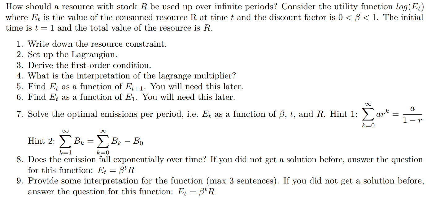 Solved How should a resource with stock R be used up over | Chegg.com