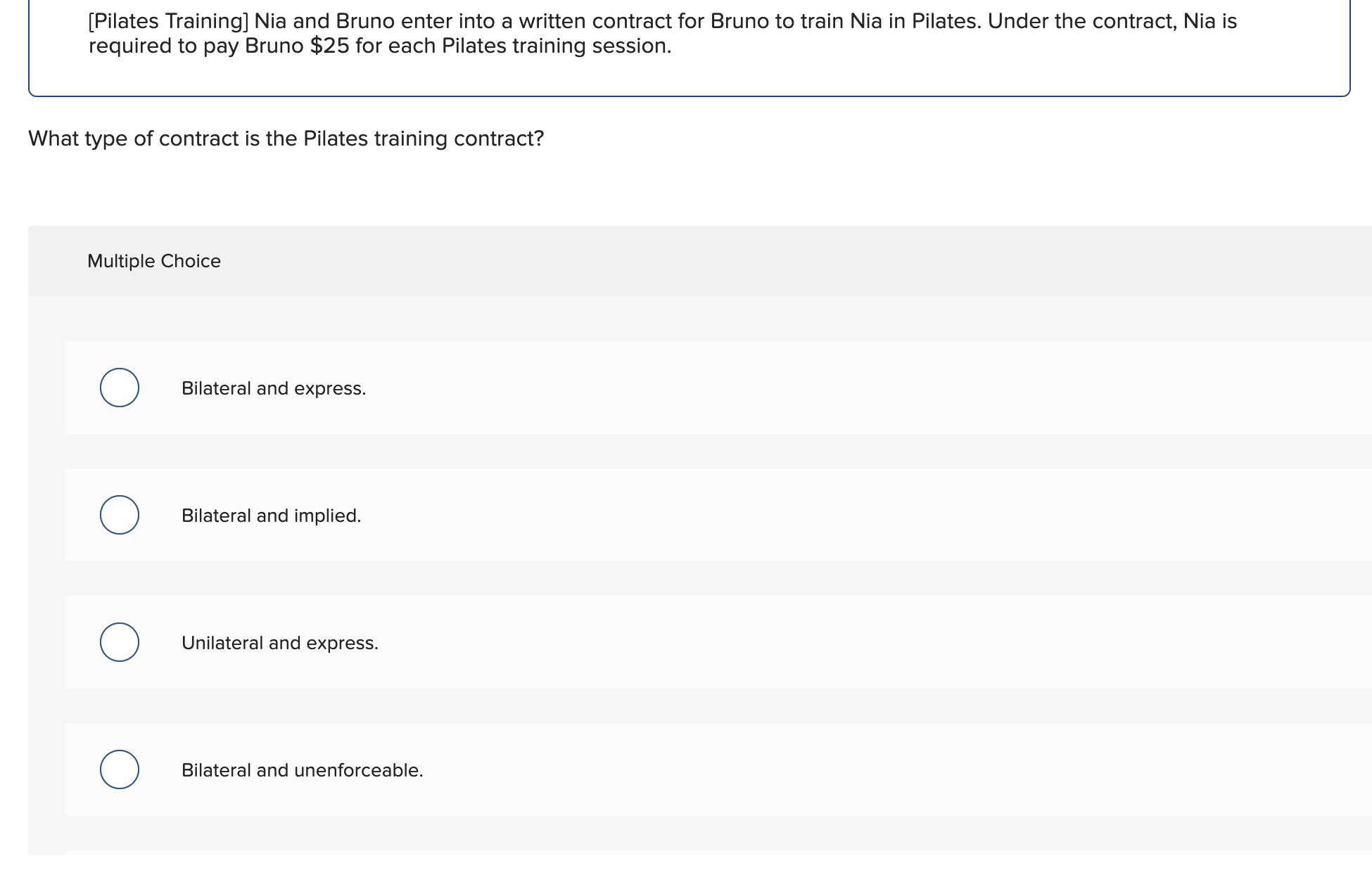 Solved [Pilates Training] Nia and Bruno enter into a written | Chegg.com