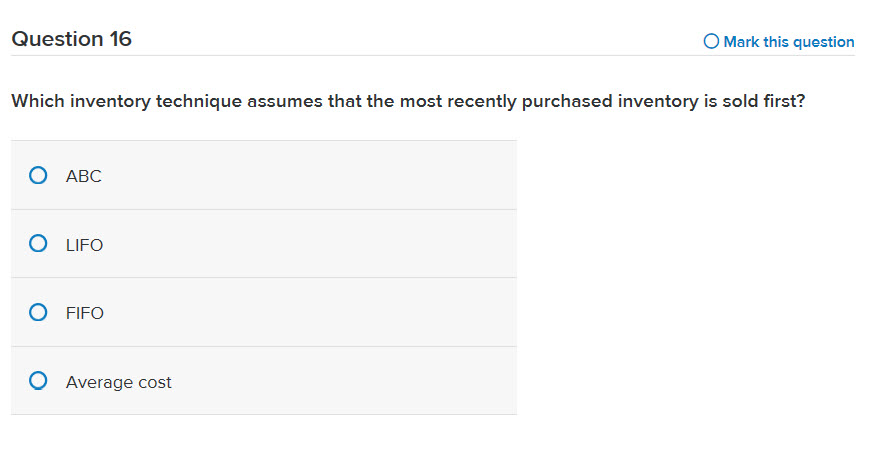 Solved Question 16 O Mark this question Which inventory | Chegg.com