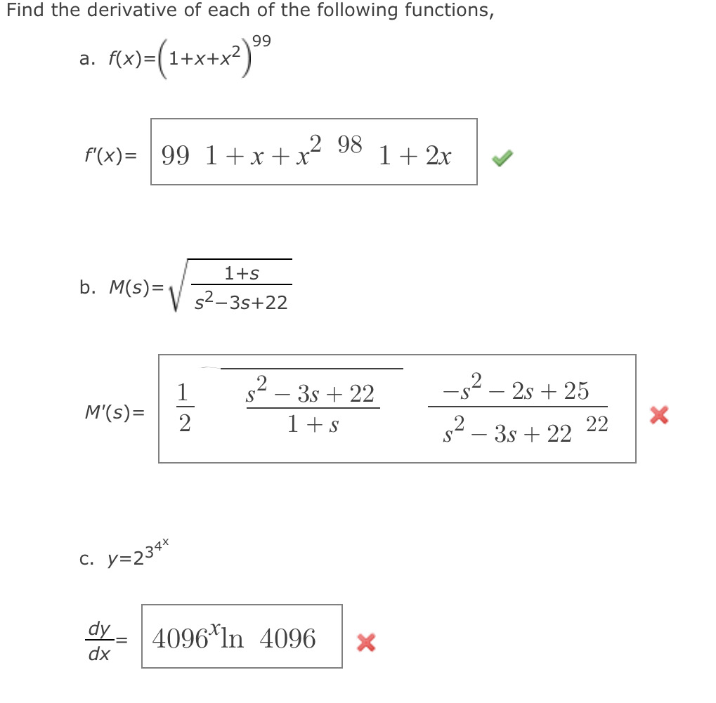 Solved Find the derivative of each of the following | Chegg.com