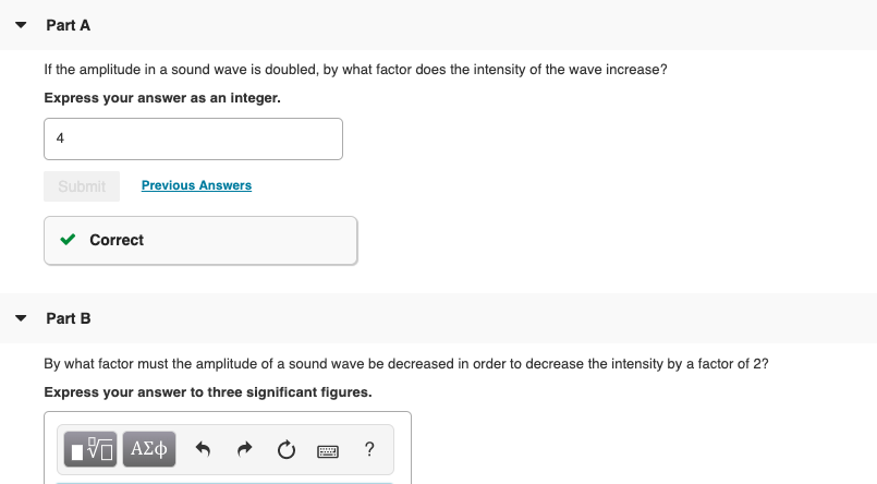 Solved Part A If the amplitude in a sound wave is doubled, | Chegg.com