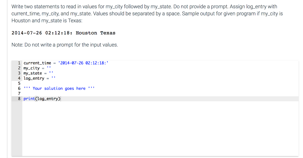 Solved Write two statements to read in values for my_city