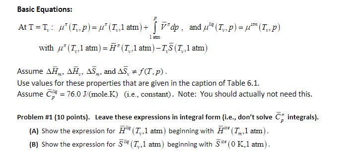 Basic Equations At T T 1 P T 1 Atm ſ V Chegg Com