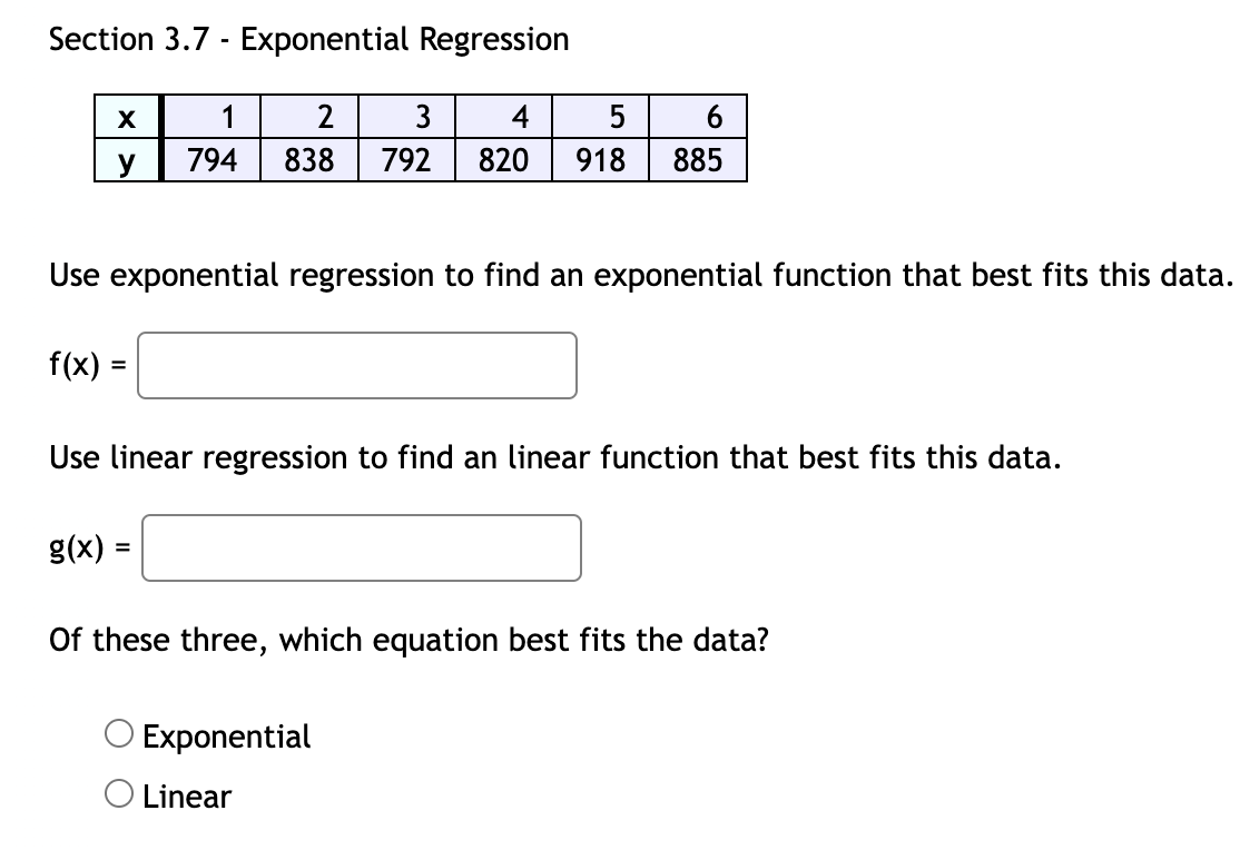 Solved Section 37 Exponential Regression Use Exponential 2776