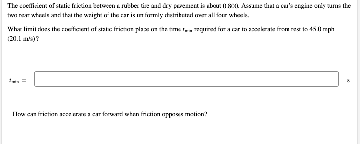 Solved The coefficient of static friction between a rubber | Chegg.com