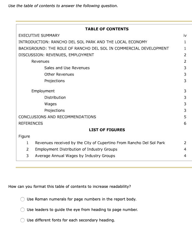 Solved Use the table of contents to answer the following