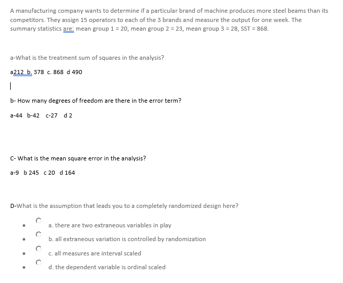 Solved A manufacturing company wants to determine if a | Chegg.com