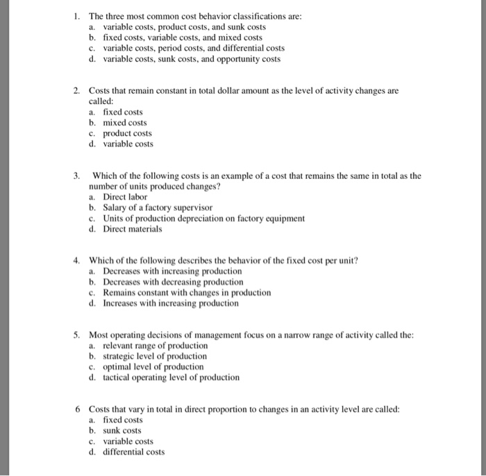 Solved 1. The three most common cost behavior