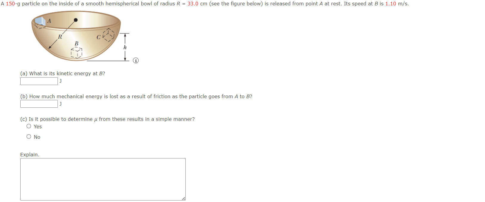 Solved (a) What Is Its Kinetic Energy At B ? ] (b) How Much | Chegg.com