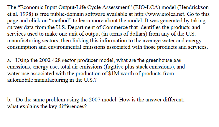 Solved The “Economic Input Output-Life Cycle Assessment” | Chegg.com