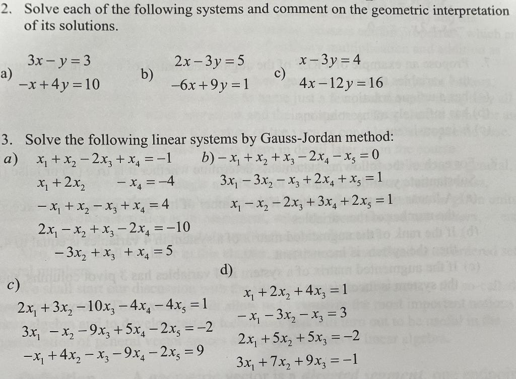 Solved 2. Solve Each Of The Following Systems And Comment On | Chegg.com