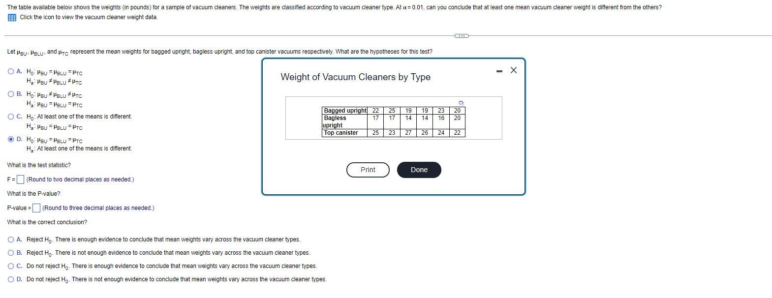 Solved The table available below shows the weights (in | Chegg.com