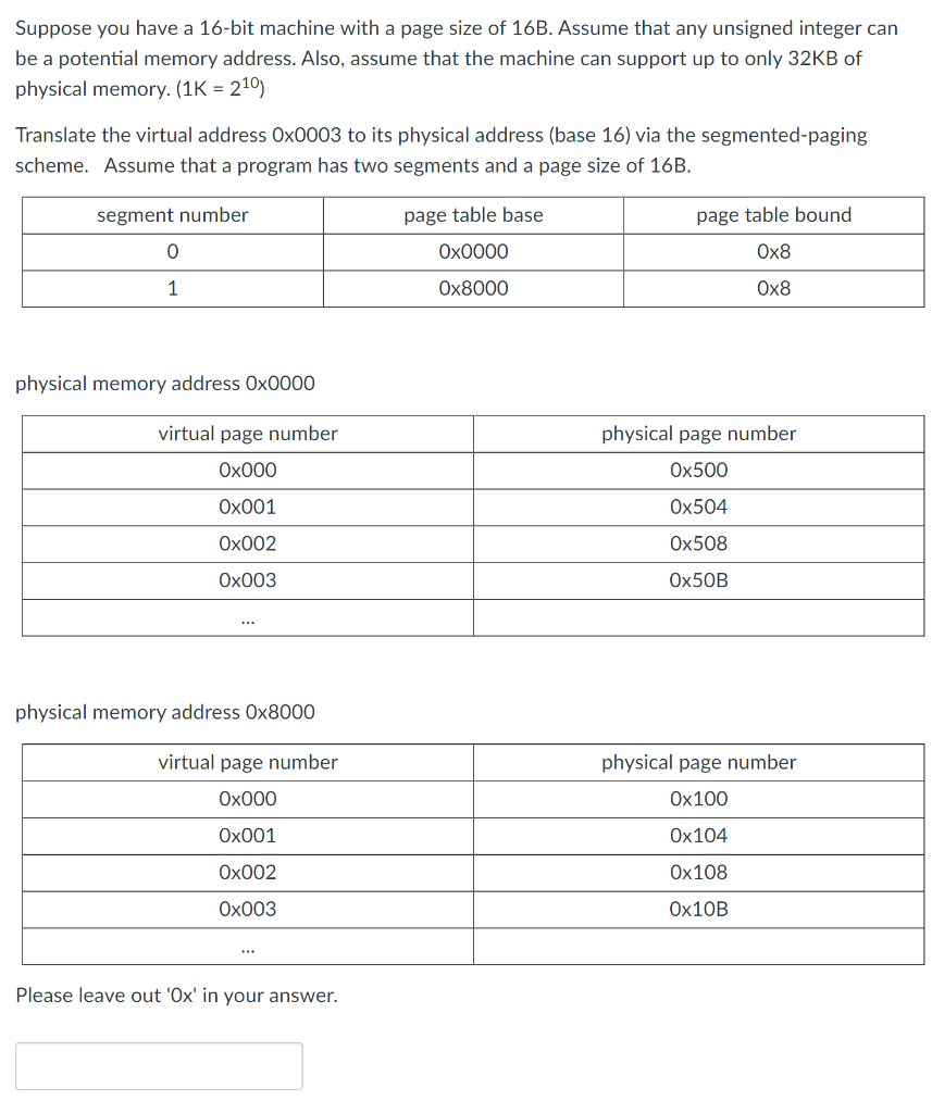 Solved Suppose you have a 16-bit machine with a page size of