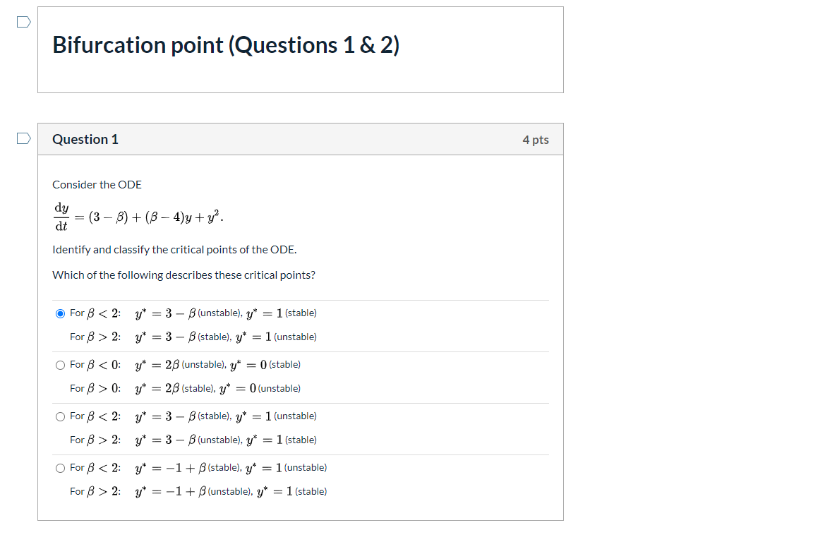 Solved Bifurcation point (Questions 1 & 2) Question 1 4 pts