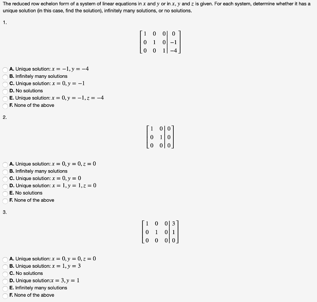 Solved The Reduced Row Echelon Form Of A System Of Linear | Chegg.com