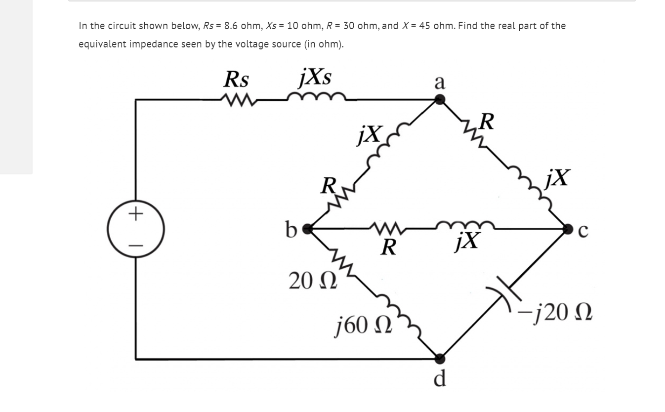 Solved In the circuit shown below, Rs = 8.6 ohm, Xs = 10 | Chegg.com