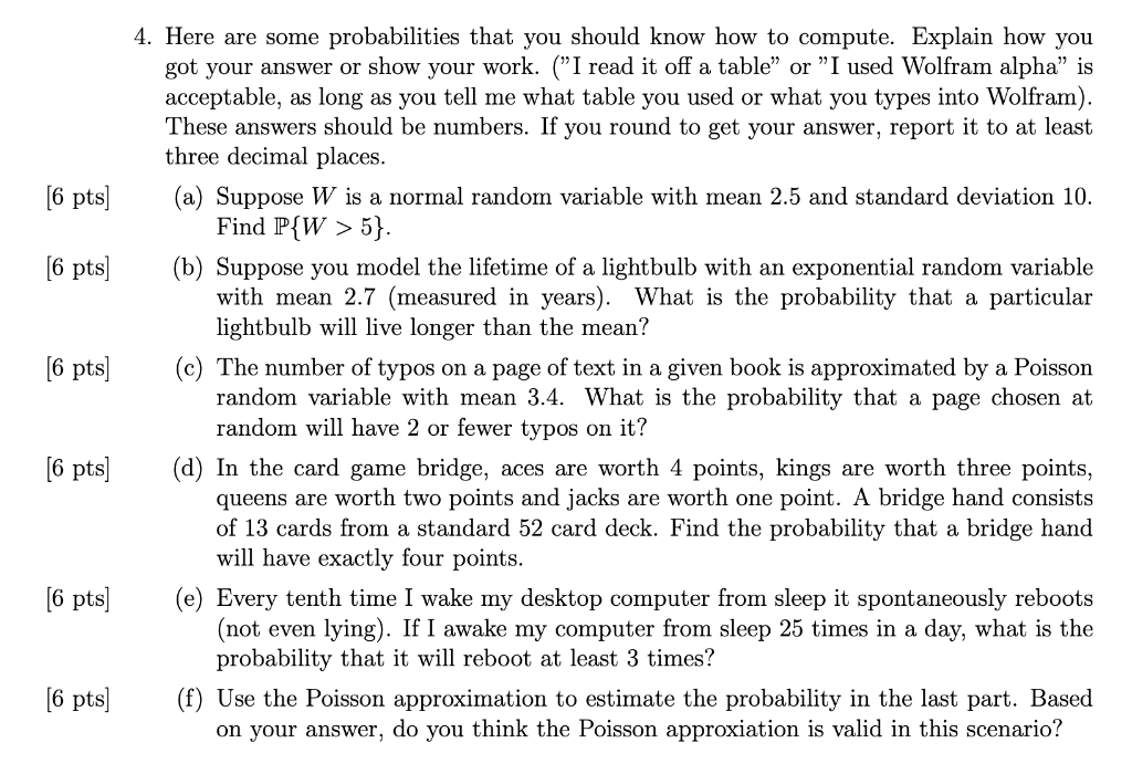 Solved [6 Pts] [6 Pts] [6 Pts] 4. Here Are Some | Chegg.com