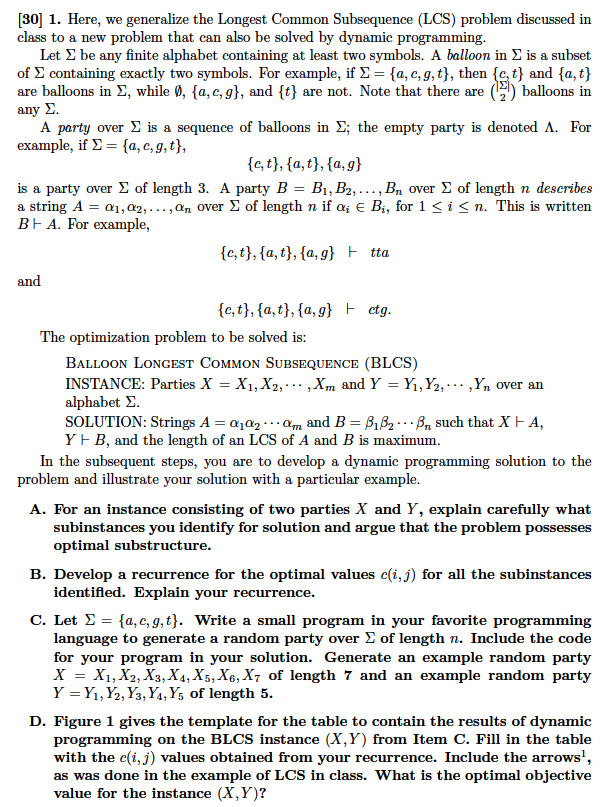 [30] 1. Here, we generalize the Longest Common | Chegg.com