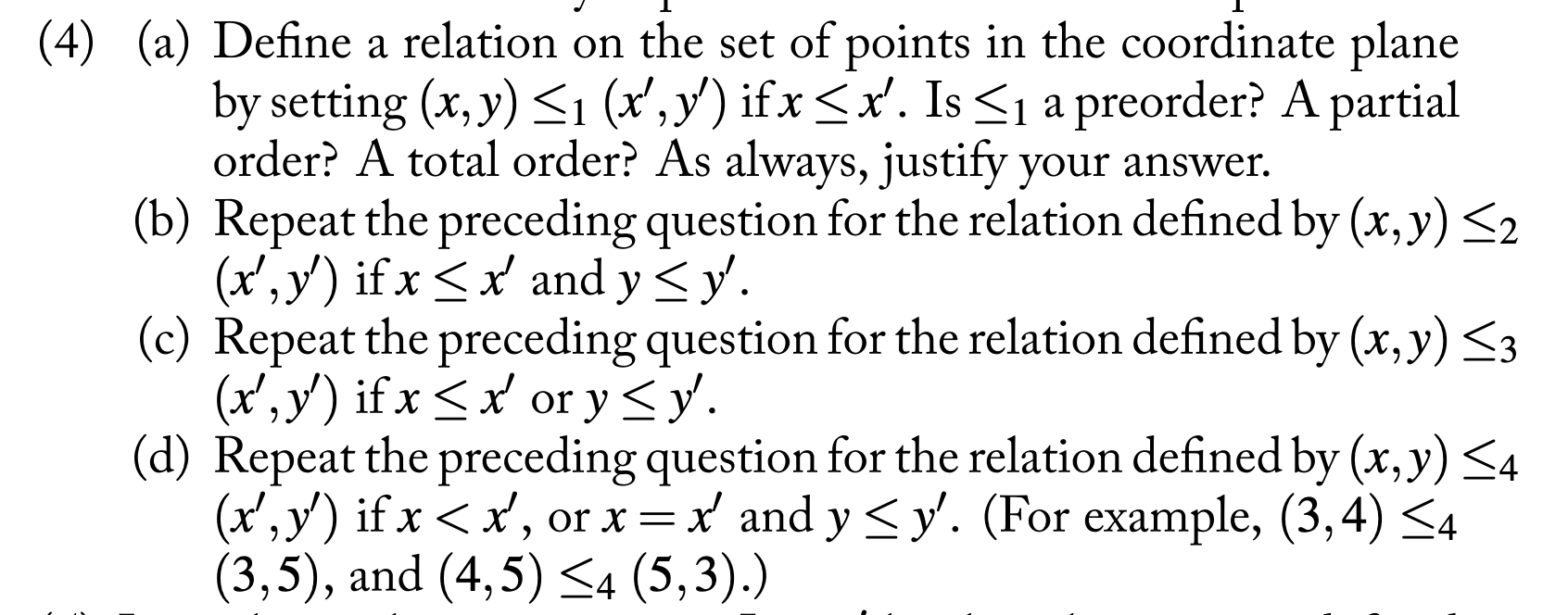 Solved (4) (a) Define a relation on the set of points in the | Chegg.com