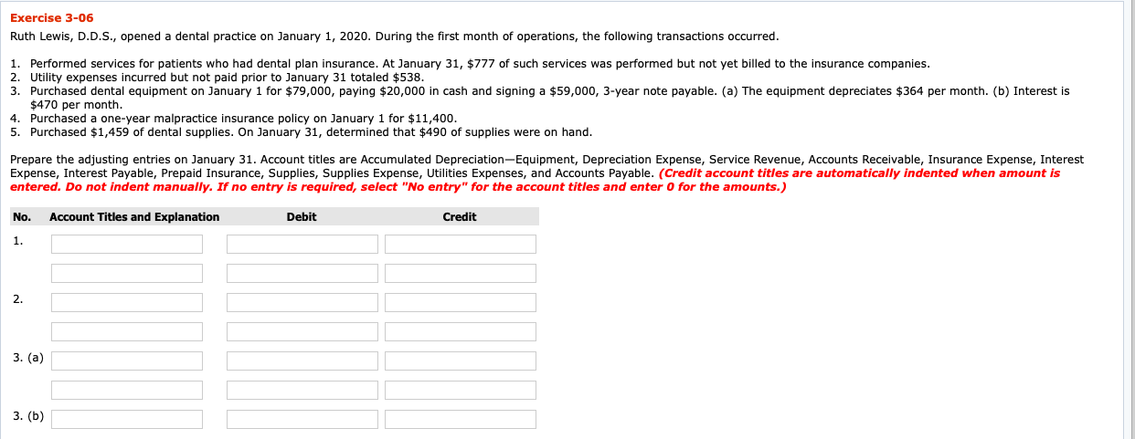 Solved Exercise 3 06 Ruth Lewis D D S Opened A Dental Chegg Com