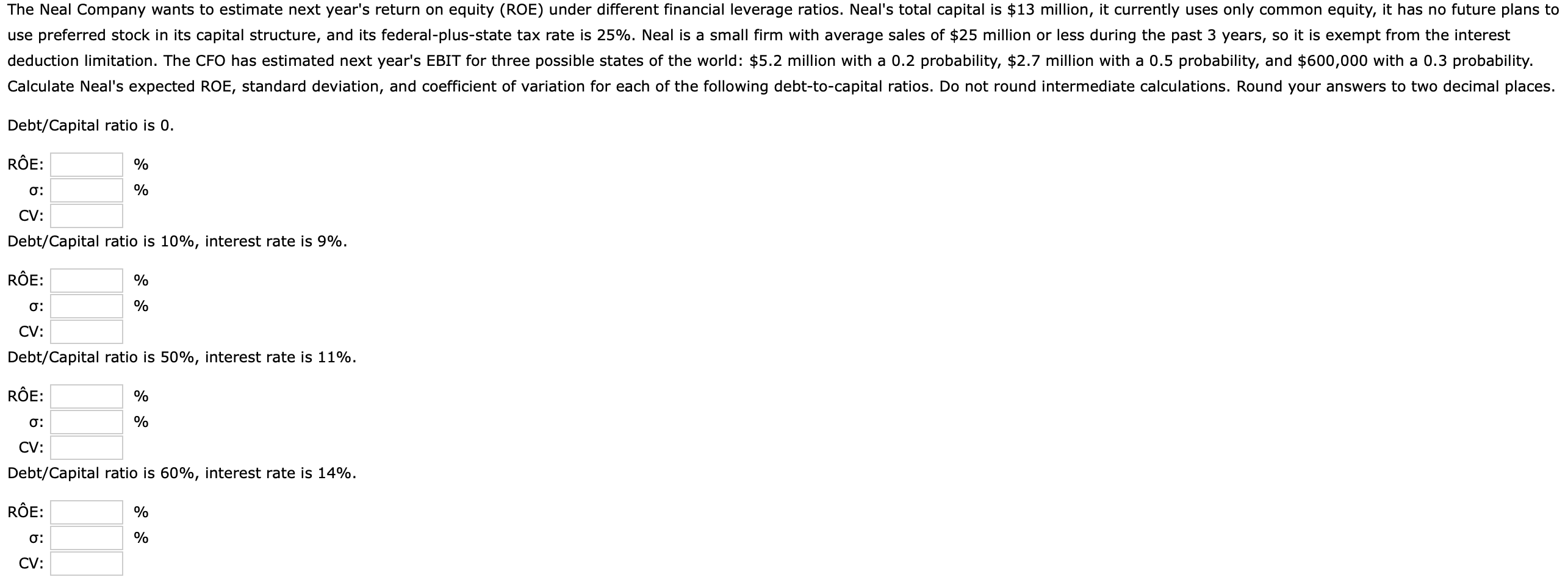 Solved Debt Capital Ratio Is 0. Debt Capital Ratio Is 10%, 