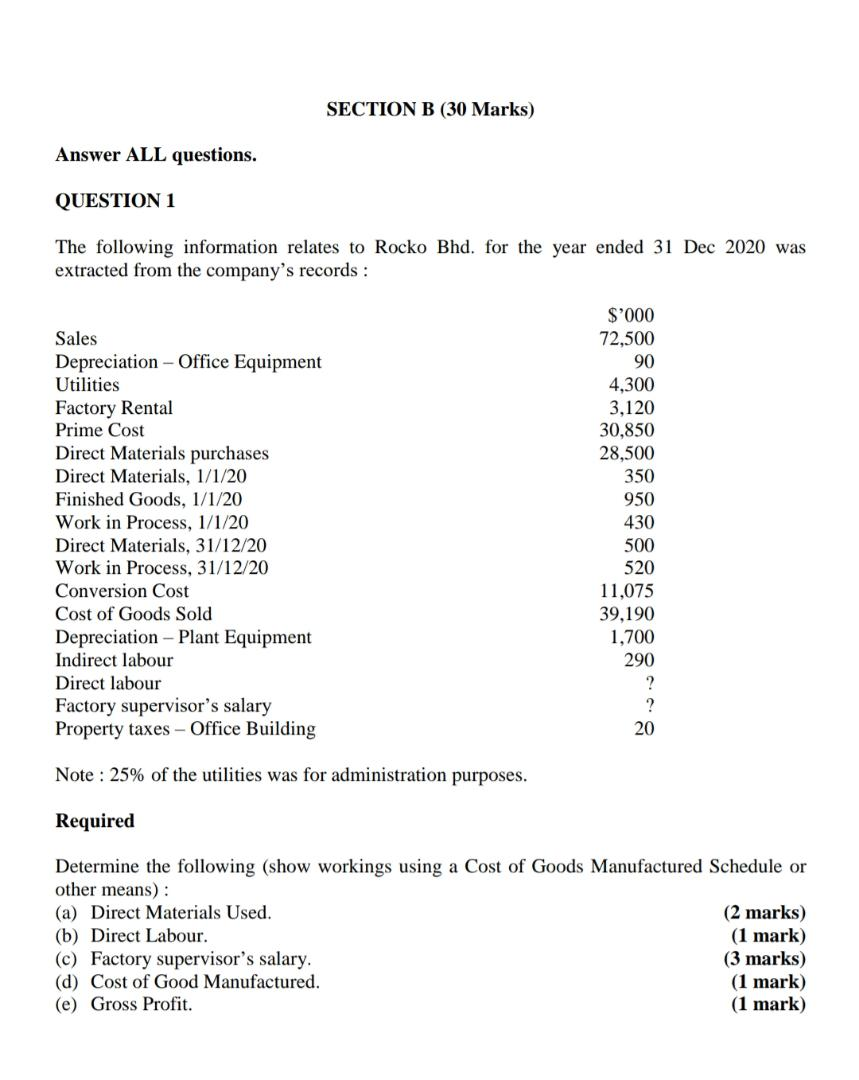 Solved SECTION B (30 Marks) Answer ALL Questions. QUESTION 1 | Chegg.com