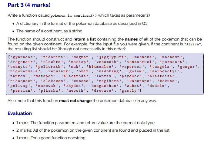 Solved Write a function called pokemon_in_continent) which