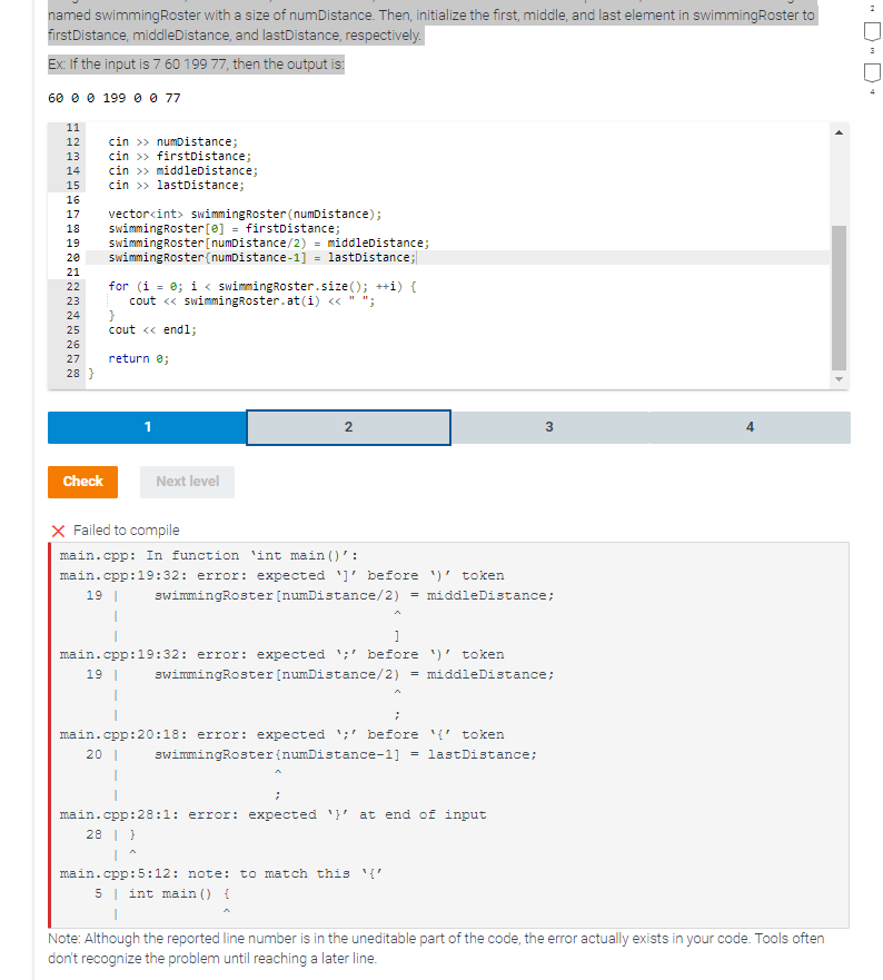 Solved 5.2.2: Vectors Integers numDistance, firstDistance, | Chegg.com