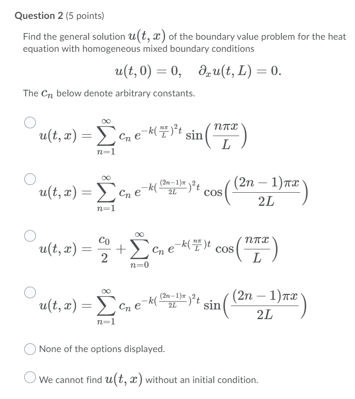 Solved Question 2 5 Points Find The General Solution U Chegg Com