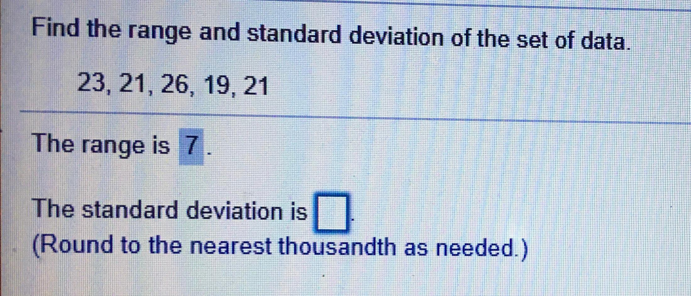 Solved Find the range and standard deviation of the set of | Chegg.com