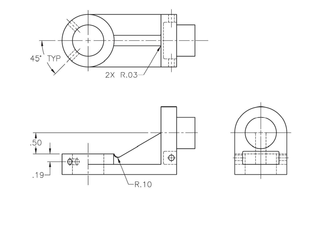 45° TYP 2x R.03 .50 19 .19 R.10 b) Show this