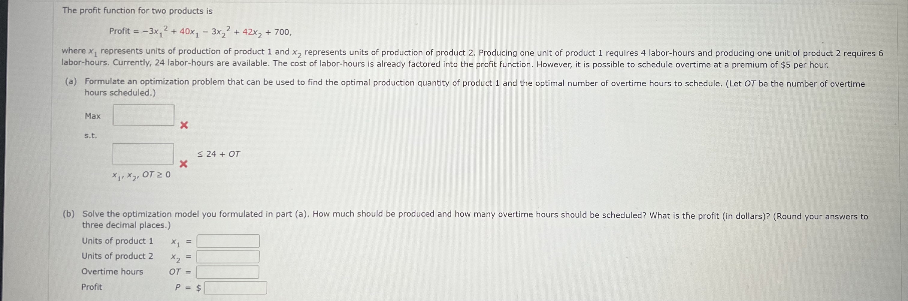 Solved The profit function for two products is Profit | Chegg.com