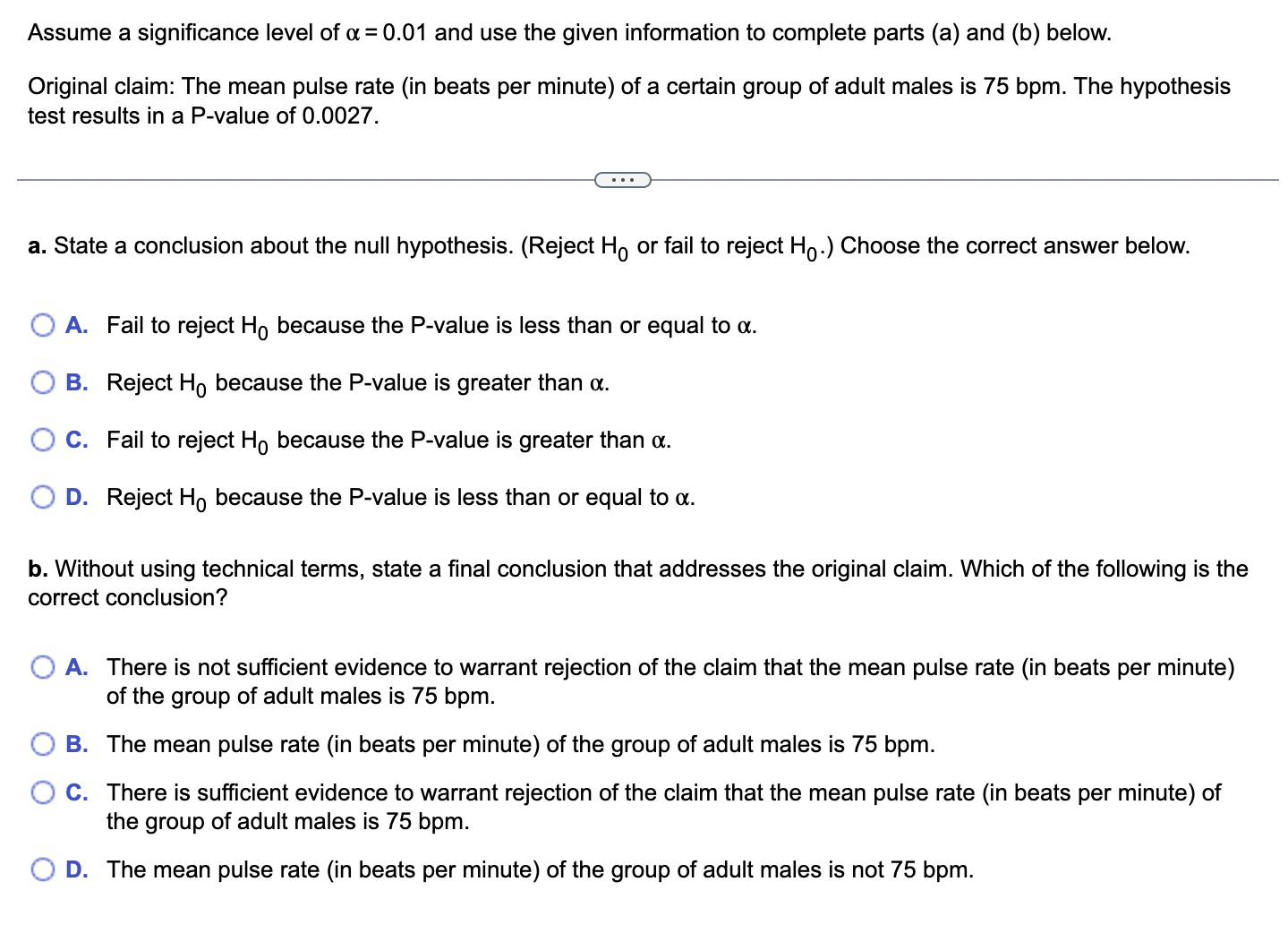 Solved Assume a significance level of α=0.01 and use the | Chegg.com