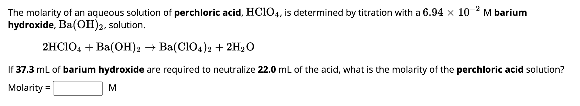 Solved The molarity of an aqueous solution of perchloric | Chegg.com