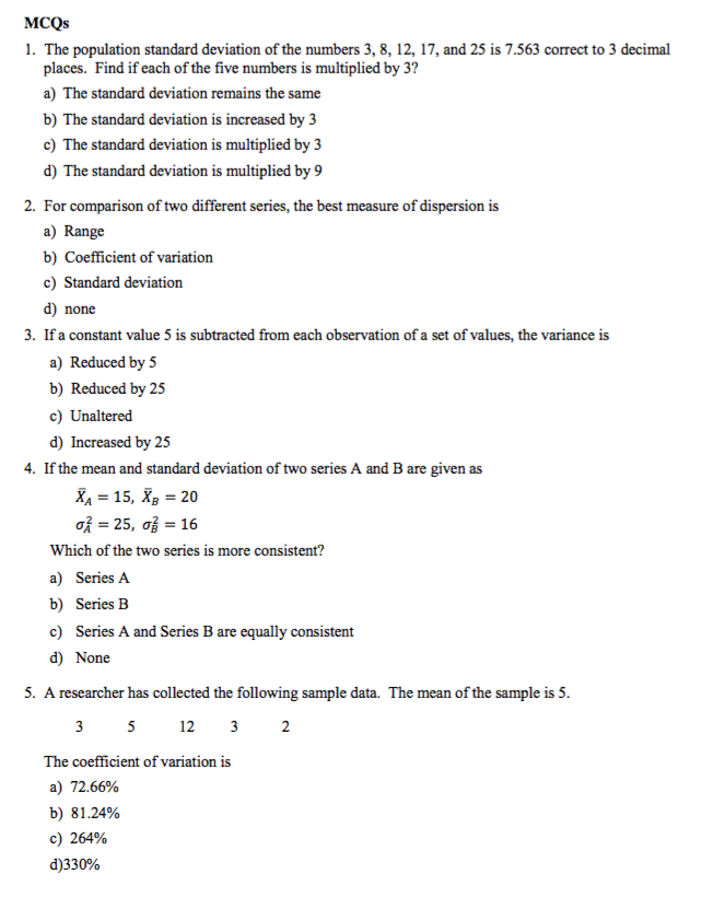 Solved MCQs 1. The population standard deviation of the